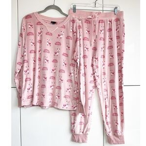 Felina Lama Pajamas 2 Piece Pink Size Medium Velour Long Sleeve Top Pant